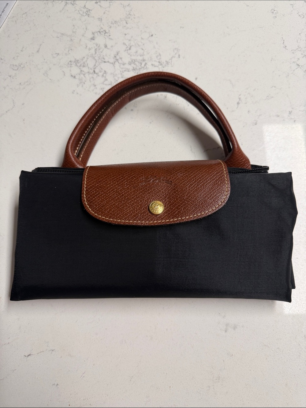 Longchamp Black Nylon Tote bag  with Brown Leather Trim and Logo Charm - Picture 6 of 6